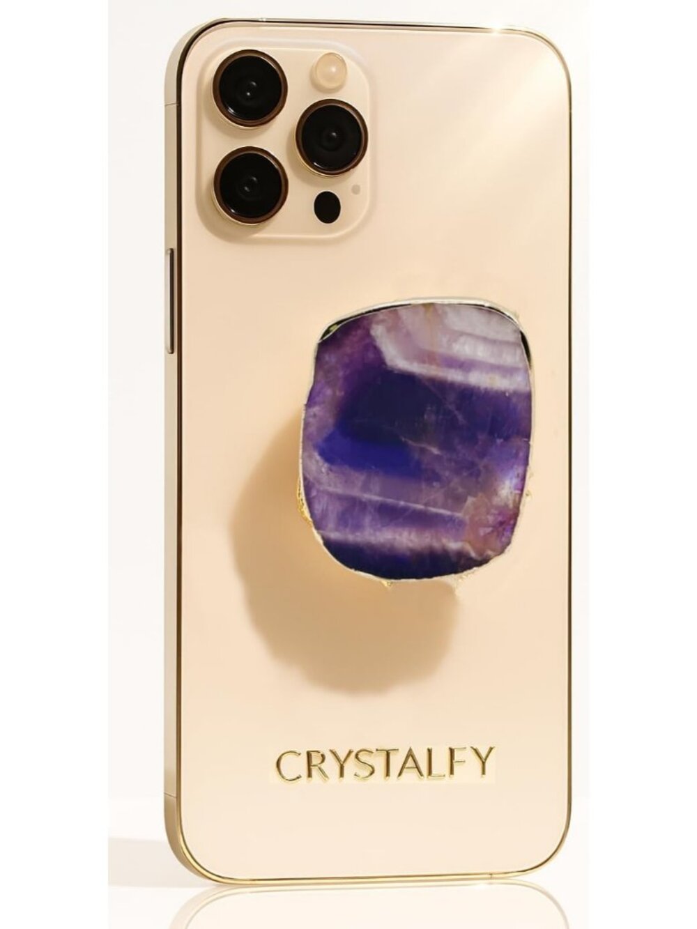 CRYSTALFY Crystal Phone Grip Holder Kickstand Chevron Amethyst Gold Gemstone